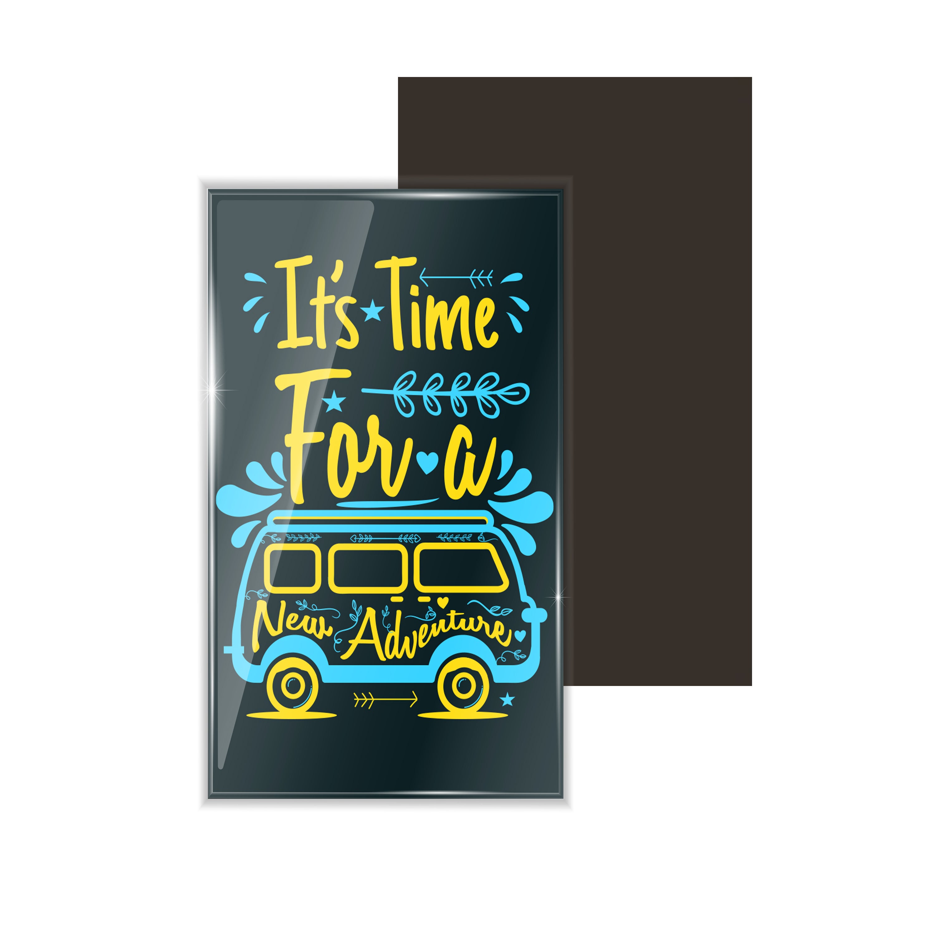 dhcrafts Fridge Magnet Rectangle Acrylic Glass (8.6 x 5.4 cm) Green Color Travel Its Time For A New Adventure Design Pack of 1